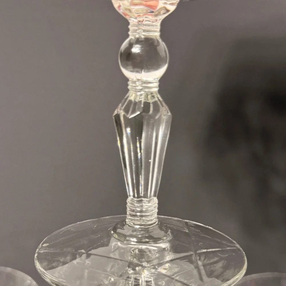 Set of 10 Vintage Libbey Rock Sharpe Crystal Cocktail Glasses Etched Floral MCM